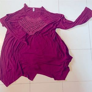 Crimson cold-shoulder blouse